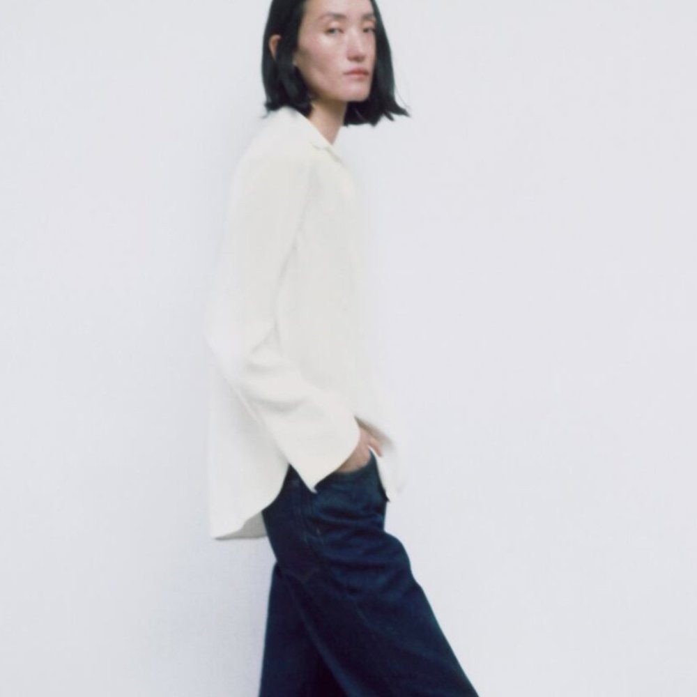 Zara Ecru Satin Blouse 2622/966 - Picture 3 of 6